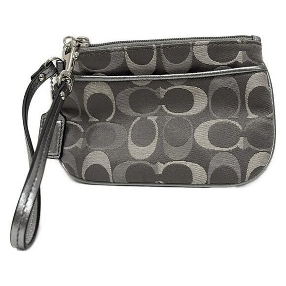 Auth COACH Signature - Gray Cream Jacquard Leather Pouch - Picture 2 of 7